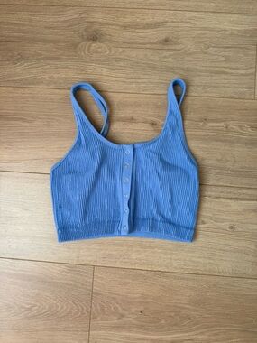 aerie Light Blue Ribbed Button-Front Cropped Tank
